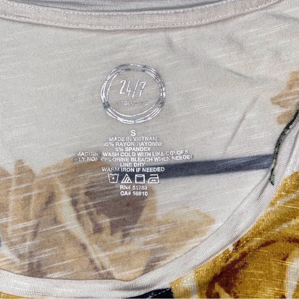 24/7 Maurices S Yellow White Flowers Striped Casual Shirt Top - Picture 5 of 7